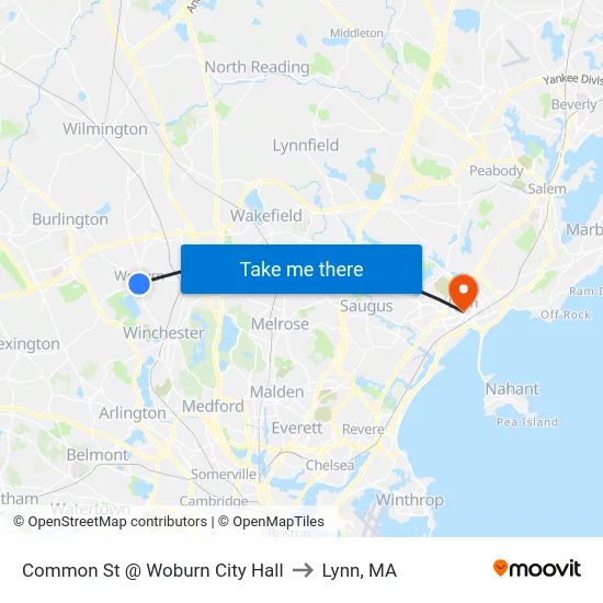 Common St @ Woburn City Hall to Lynn, MA map