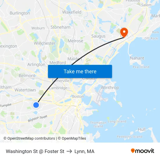 Washington St @ Foster St to Lynn, MA map