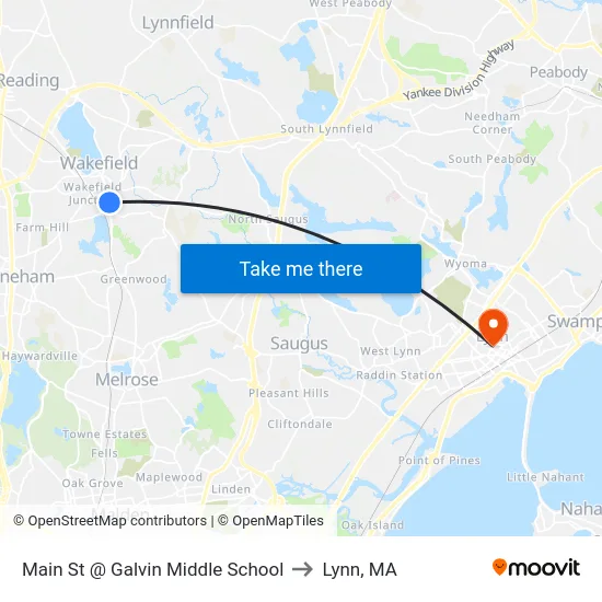 Main St @ Galvin Middle School to Lynn, MA map