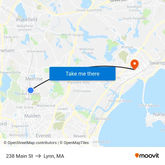238 Main St to Lynn, MA map