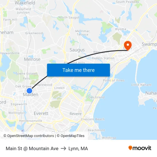 Main St @ Mountain Ave to Lynn, MA map