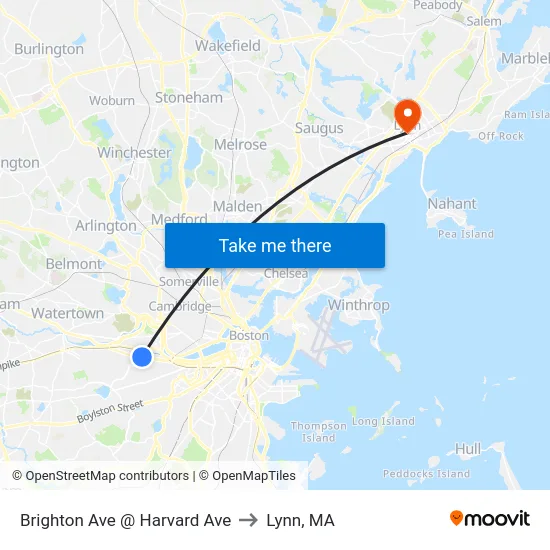 Brighton Ave @ Harvard Ave to Lynn, MA map