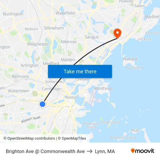 Brighton Ave @ Commonwealth Ave to Lynn, MA map