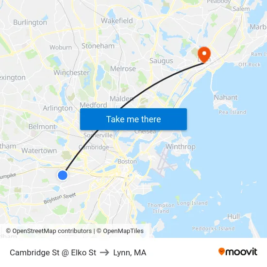 Cambridge St @ Elko St to Lynn, MA map