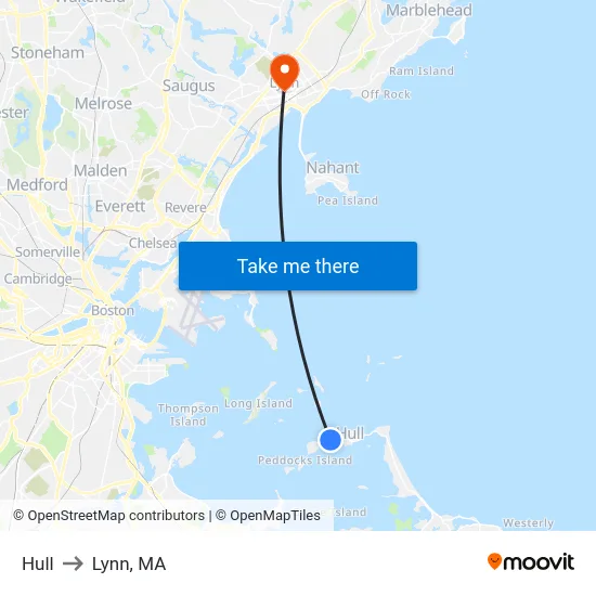 Hull to Lynn, MA map