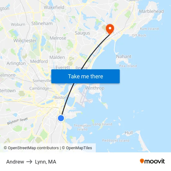 Andrew to Lynn, MA map