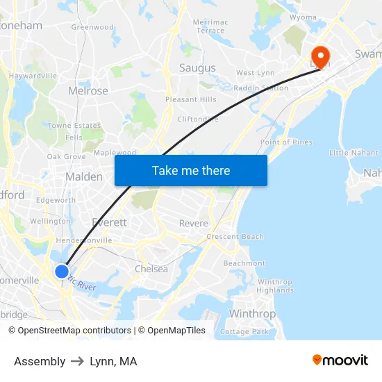 Assembly to Lynn, MA map