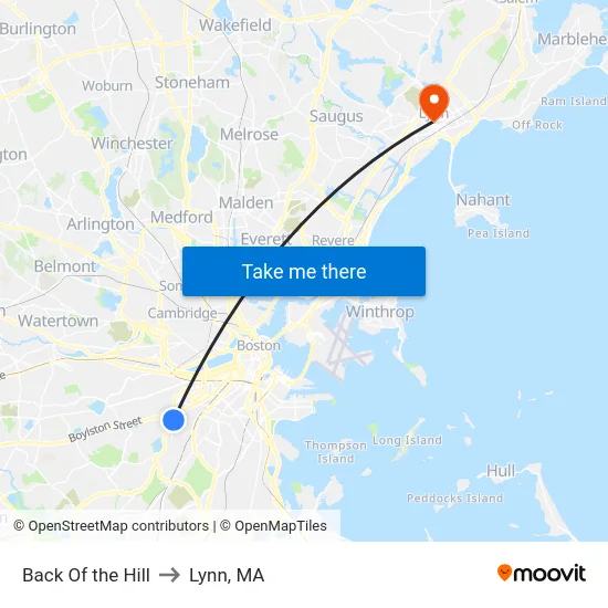 Back Of the Hill to Lynn, MA map