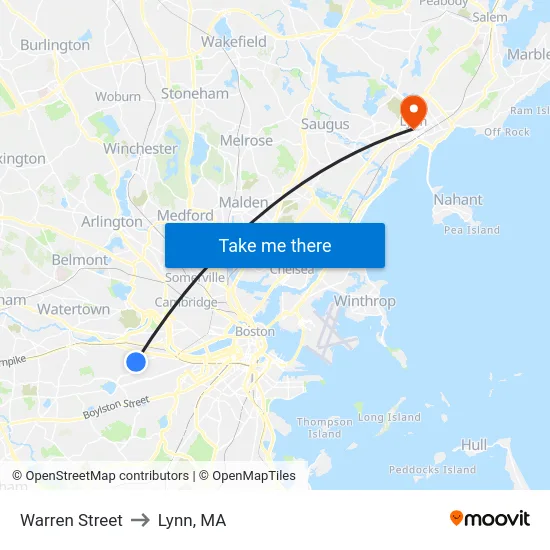 Warren Street to Lynn, MA map