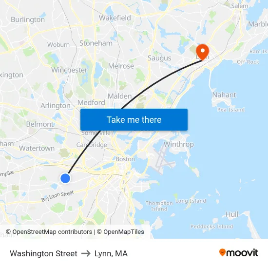 Washington Street to Lynn, MA map