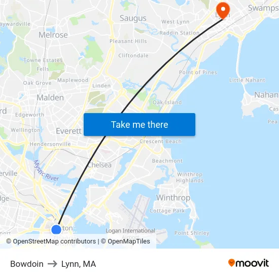Bowdoin to Lynn, MA map