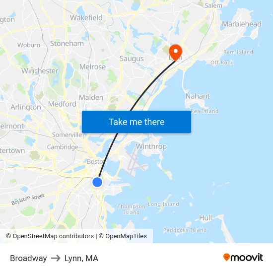 Broadway to Lynn, MA map