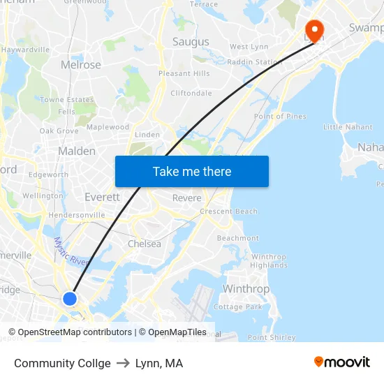 Community Collge to Lynn, MA map