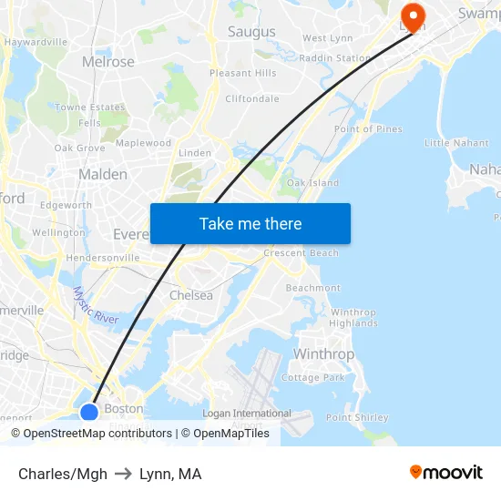 Charles/Mgh to Lynn, MA map
