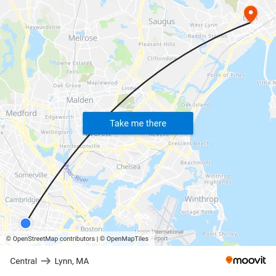 Central to Lynn, MA map