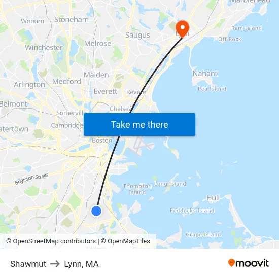 Shawmut to Lynn, MA map