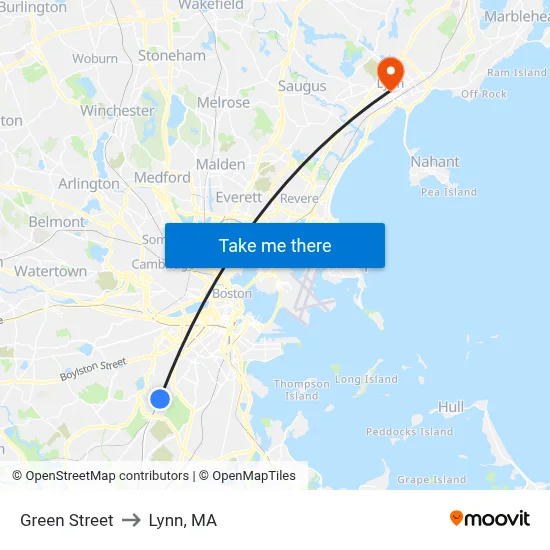 Green Street to Lynn, MA map