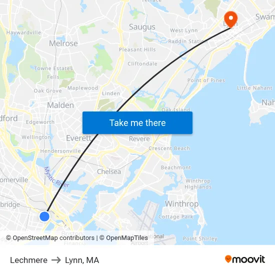 Lechmere to Lynn, MA map