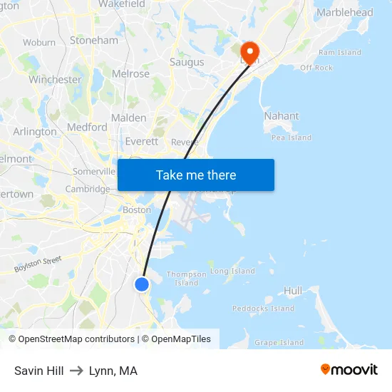 Savin Hill to Lynn, MA map