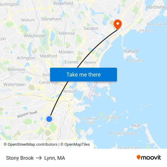 Stony Brook to Lynn, MA map