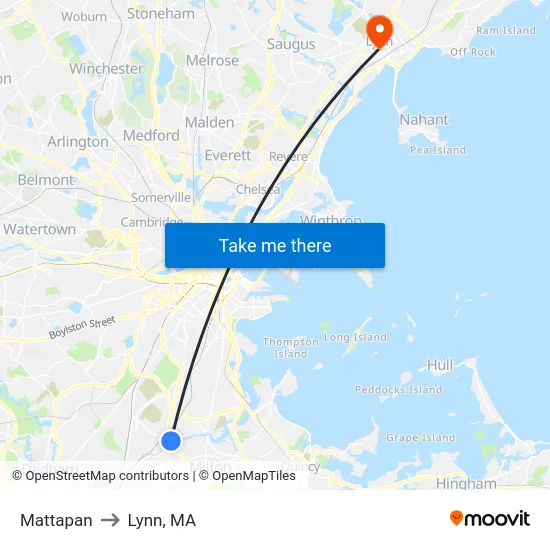 Mattapan to Lynn, MA map