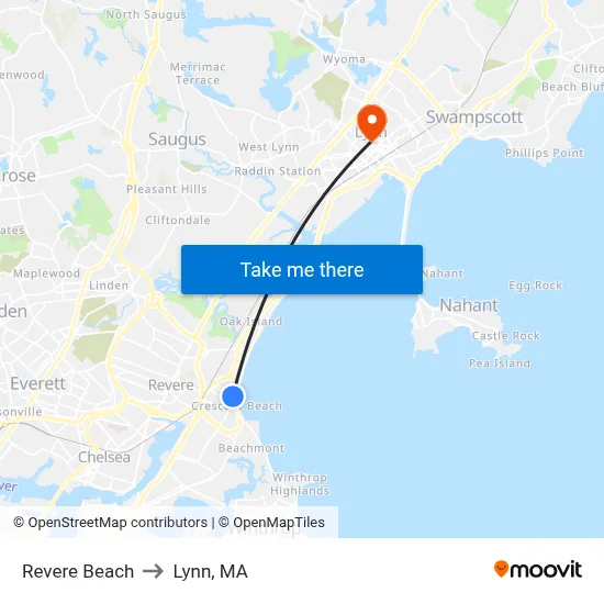 Revere Beach to Lynn, MA map