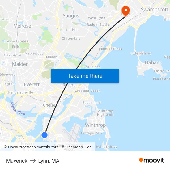 Maverick to Lynn, MA map