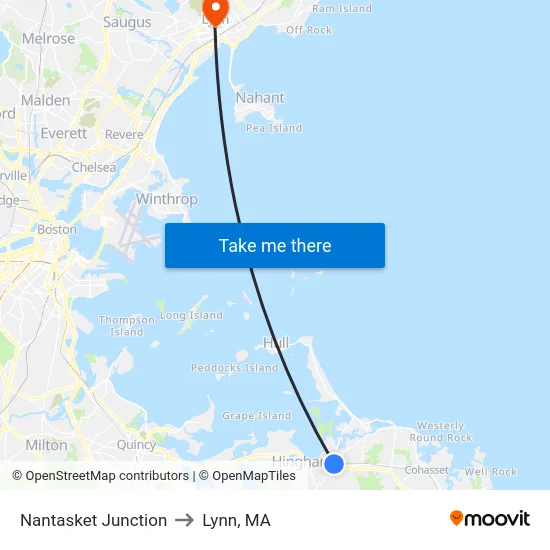Nantasket Junction to Lynn, MA map