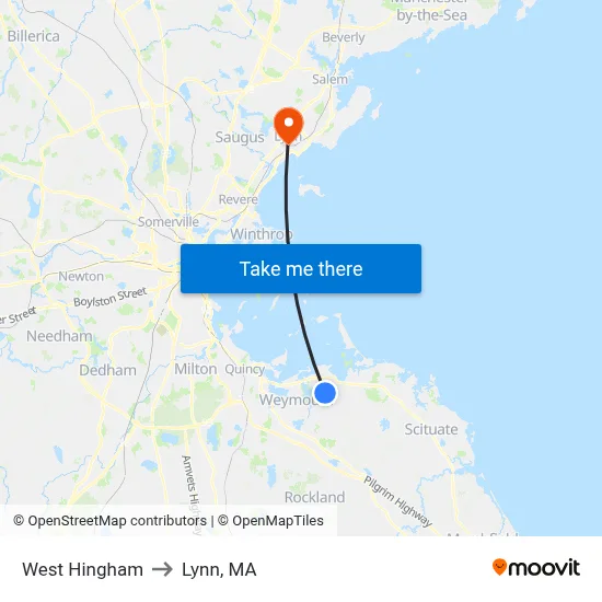 West Hingham to Lynn, MA map