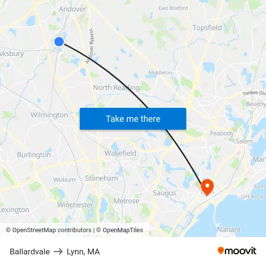 Ballardvale to Lynn, MA map