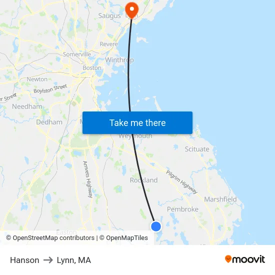 Hanson to Lynn, MA map