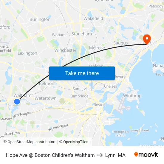 Hope Ave @ Boston Children's Waltham to Lynn, MA map