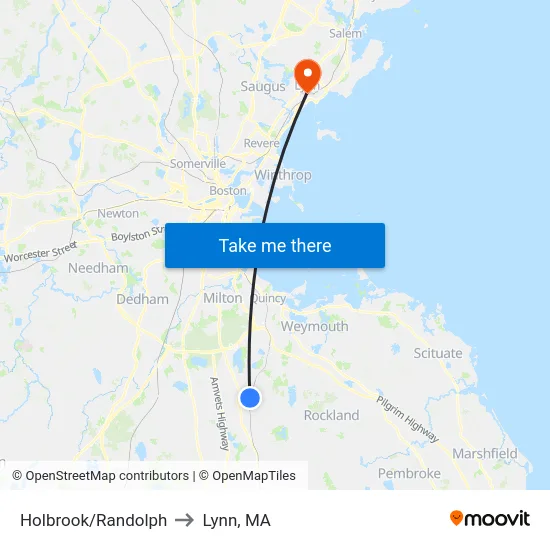 Holbrook/Randolph to Lynn, MA map
