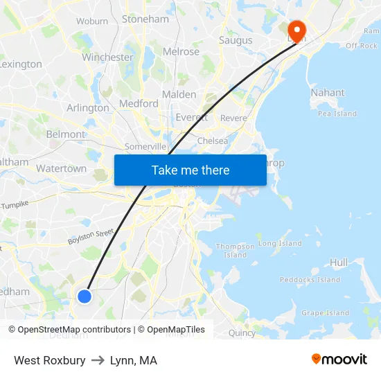 West Roxbury to Lynn, MA map