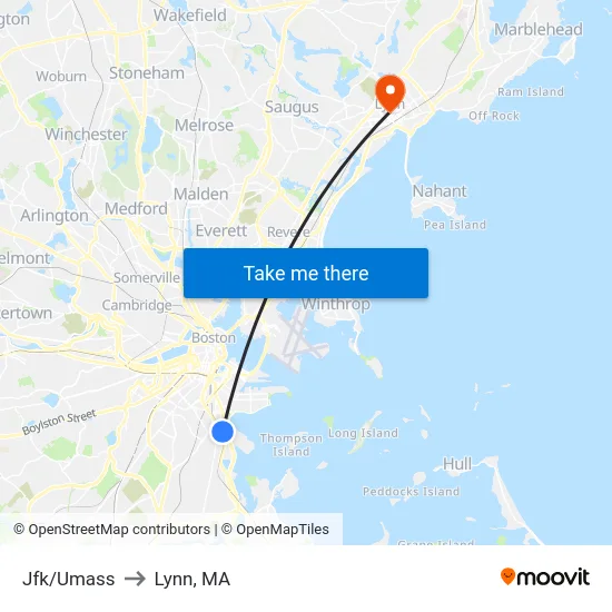 Jfk/Umass to Lynn, MA map