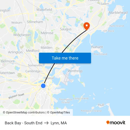 Back Bay - South End to Lynn, MA map