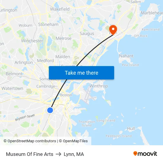 Museum Of Fine Arts to Lynn, MA map