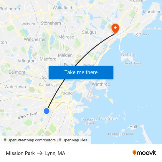 Mission Park to Lynn, MA map