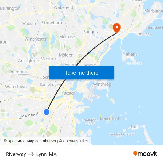 Riverway to Lynn, MA map
