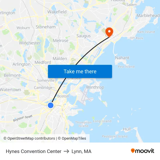 Hynes Convention Center to Lynn, MA map
