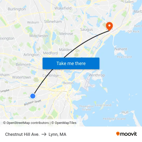 Chestnut Hill Ave. to Lynn, MA map