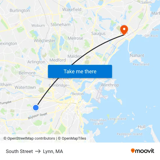 South Street to Lynn, MA map