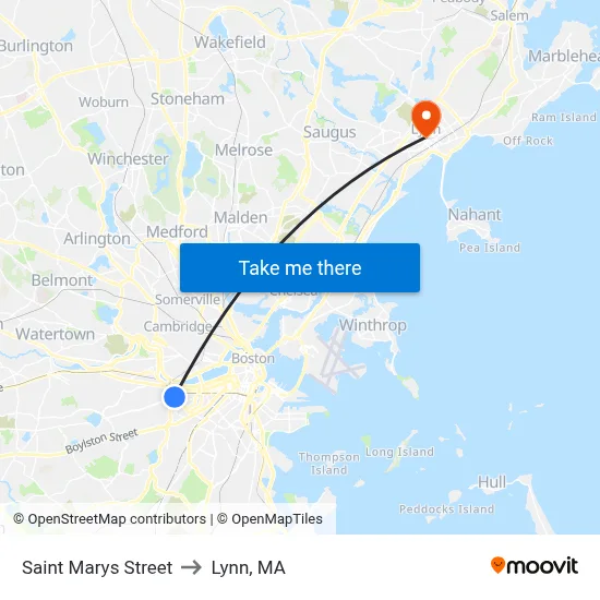 Saint Marys Street to Lynn, MA map