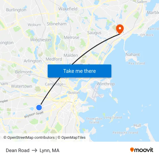 Dean Road to Lynn, MA map