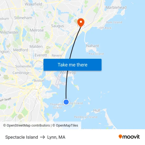 Spectacle Island to Lynn, MA map