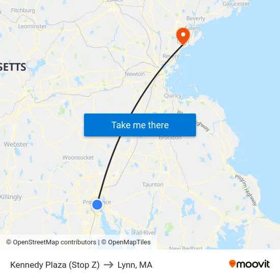 Kennedy Plaza (Stop Z) to Lynn, MA map