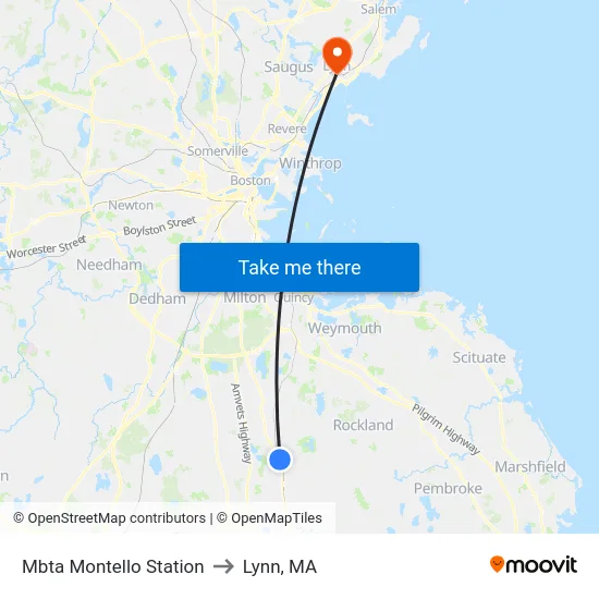 Mbta Montello Station to Lynn, MA map