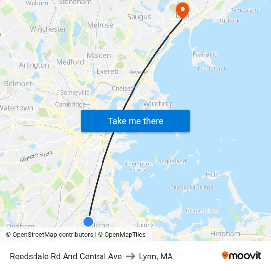 Reedsdale Rd And Central Ave to Lynn, MA map