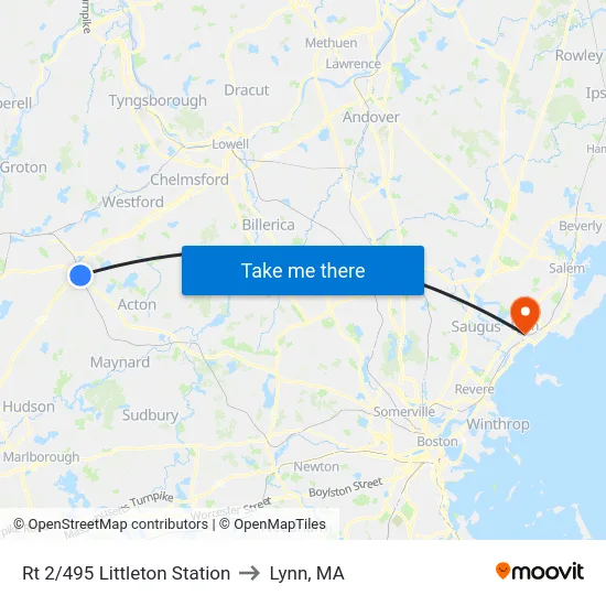Rt 2/495 Littleton Station to Lynn, MA map