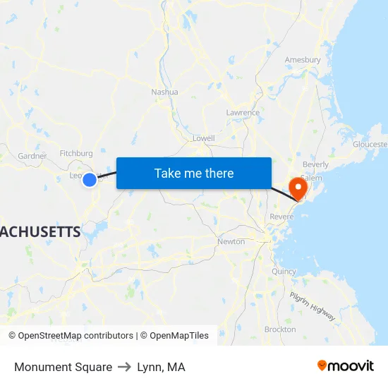 Monument Square to Lynn, MA map